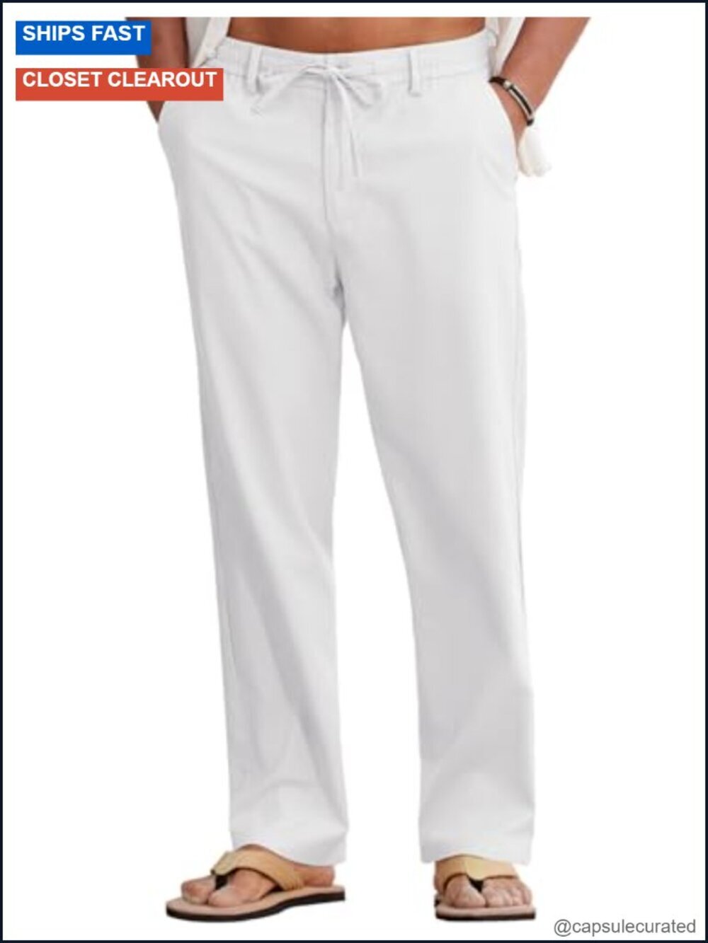 Cotton Linen Drawstring Summer Beach Pants Lightweight Dress Trousers